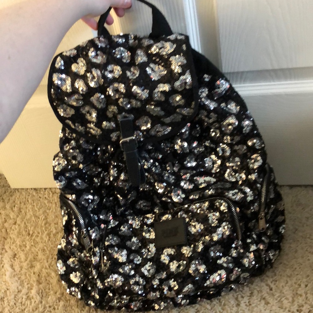 PINK Sequin leopard backpack